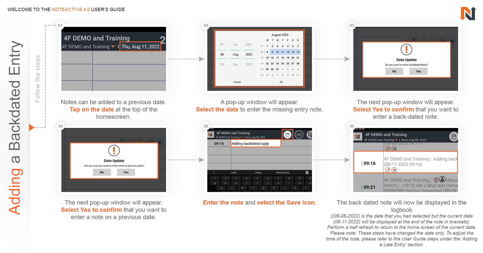 Adding a Backdated Entry Noteactive